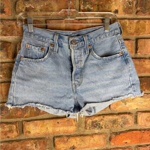 Levi’s 501 Distressed High Rise Denim Shorts Blue Button Fly Women’s Size 25
